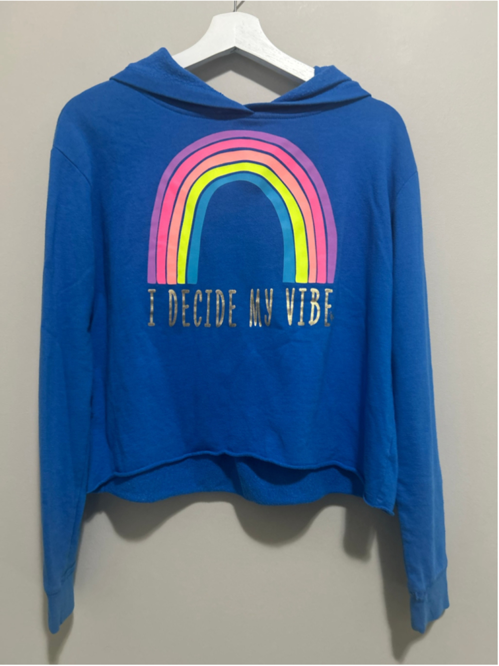 Girls Justice Blue Rainbow Graphic Hoodie Sweatshirt Size 14